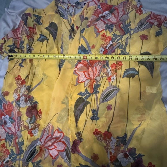 Gigio Yellow Floral Side Slit Kimono Lightweight Cover-up Cape XL - Picture 10 of 11